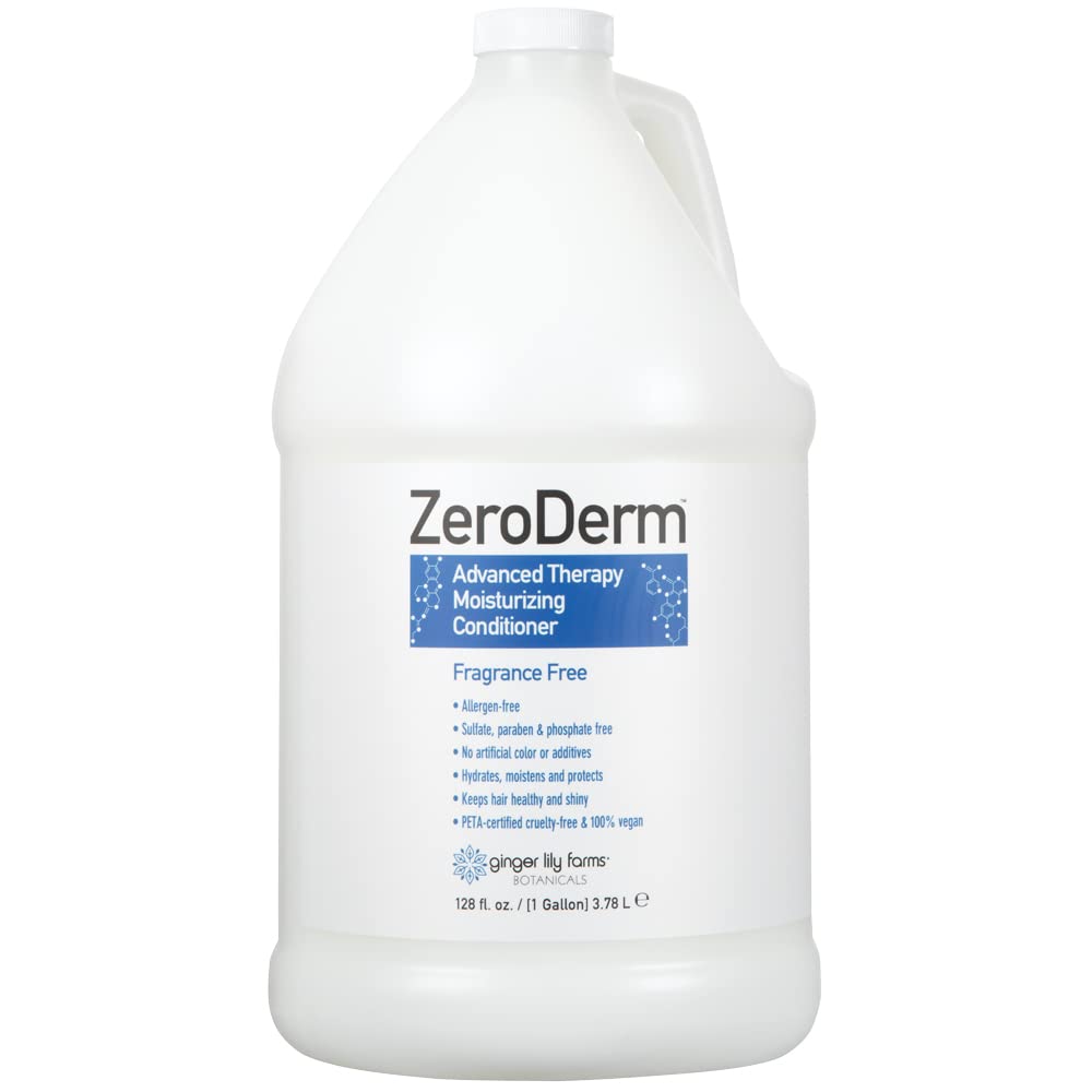 Ginger Lily Farms Botanicals ZeroDerm Advanced Therapy Moisturizing Conditioner for All Hair Types, 100% Vegan, Cruelty and Fragrance Free, 1 Gallon Refill, White, Unscented, 128 Fl Oz