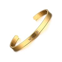 Stainless Steel Religious WWJD Cuff Bracelet for Women Men Inspirational What Would Jesus Do Bracelet Bangle,Gold