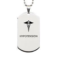 Medical Silver Dog Tag, Hypotension Awareness, Medical Symbol, SOS Emergency Health Life Alert ID Engraved Stainless Steel Chain Necklace For Men Women Kids