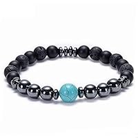 Wild Essentials Turquoise and Hematite Lava Stone Essential Oil Diffuser Bracelet, Expandable up to 8 inches, Aromatherapy Jewelery for Women and Men