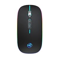 HXSJ M103FGS Mouse Multi-Mode 2.4GHz Wireless bluetooth5.1 Adjustable 800-1600DPI Silent Button Rainbow LED Breathing Light Rechargeable Slim Mice for Office Business Laptop - Black
