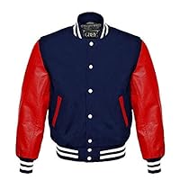 RELDOX Brand Varsity Jacket, Wool Body with Leather Arms Letterman Baseball Unique & Stylish Color Maroon-Grey, Size XL