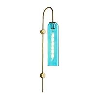 Modern Creativity Wall Lamp, Single Lamp Wall-Mounted Lamps Mid-Century Decoration, Fashion Lighting Long Tube Glass Dressing Table Wall Light (Blue, Gray, White, Hard Wire) (Color : Blue)