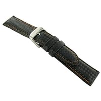 20mm Hadley Roma Carbon Fiber Style Black Padded Watch Band with Orange Stitching