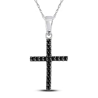 0.25Ct Black Simulated Diamond 14k White Gold Over 925 Sterling Silver Cross Pendant Necklace