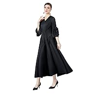 Spring Summer Fall Solid Tasselled V Neck Half Sleeve Women Ladies Casual Party Holiday Vacation Midi Long Pleated Dresses