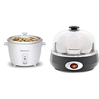 Elite Gourmet ERC-003 Electric Rice Cooker, 6 Cups Cooked (3 Cups Uncooked), White & EGC007CHC# Rapid Egg Cooker, 7 Easy-To-Peel, Hard, Medium, Alarm, 16-Recipe Booklet, Charcoal Grey