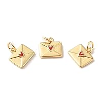 LiQunSweet 20 Pcs Brass Charms with Enamel Real 18K Gold Plated Love Letter Sweet Heart Envelope Charms for Jewelry Making