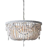 5-Light Wood Beaded Chandelier Finishing Kitchen Island Pendant Lighting Retro Vintage Rustic Beads Bead Ceiling Lamp Modern Farmhouse Fixture Classic Distressed Basket Antique White Lovely