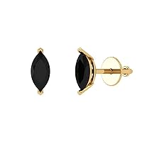 1.1 ct Marquise Cut Solitaire VVS1 Fine Natural Black Onyx Pair of Stud Earrings Solid 18K Yellow Gold Butterfly Push Back