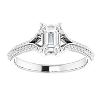 1.50 CT Twisted Band Emerald Cut Moissanite Engagement Rings For Women Solid 14K White Gold/925 Sterling Silver