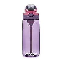 Aubrey Kids 20oz Cleanable Water Bottle with Silicone Straw, Spill-Proof Lid, Eggplant - Dishwasher Safe and Ideal for Everyday Use