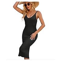 Sleeveless Knit Beach Dress,2024 Summer Sexy Ribbed Bodycon Tank Dresses,Summer Dresses for Women Skinny