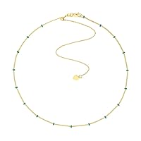 14k Yellow Gold Simulated Turquoise Enamel Saturn Chain Necklace Adjustable Choker 17 Inch Jewelry for Women