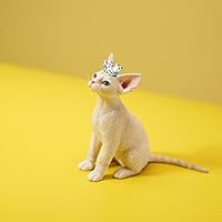 MMOS X Devon Rex Cat Statue, Gift for Birthday, White Cat with A Crown