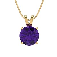 Clara Pucci 1.55ct Round Cut Fine Pendant Natural Amethyst Gem Solitaire Pendant Necklace With 16