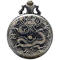 Pocket Watch for Men Dragon Pocket Watch Zodiac 3D Dragon Necklace Pendant Quartz Pocket Watch Gift