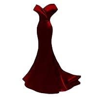 Women's Off Shoulder Sleeveless Mermaid Prom Dress Satin Backless Formal Evening Dress Bridesmaid Dress Burgundy