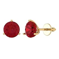 3.94cttw Round Cut Solitaire Genuine Simulated Red Ruby Unisex Pair of Martini Stud Earrings 14k Yellow Gold Screw Back