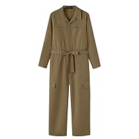 Men Jumpsuits Solid Lapel Long Sleeve Pockets Streetwear Rompers Loose Up Stylish Casual Cargo Overalls