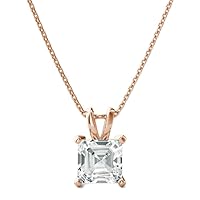 The Diamond Deal VS1-VS2 Clarity (.25-1.00 Carat) Cttw Lab-Grown Ascher Shape Solitaire Diamond Pendant Necklace Womens Girls |14k Yellow or White or Rose/Pink Gold with 18