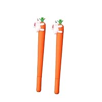 2PCS Carrot Gel Ink Pen Plastic Roller Ball Pen Novelty Cute Rabbit Eat Carrot Stationery Kawaii School Suplies(Black), gel pen cute
