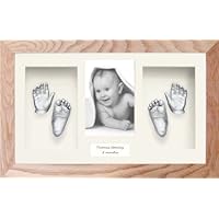 New Baby Plaster Casting Kit (Large/Twins) Solid Oak Box Display Frame, Silver Paint by BabyRice