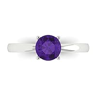 Clara Pucci 0.95ct Round Cut Solitaire Natural Amethyst 4-Prong Classic Designer Statement Ring Gift In Real 14k white gold for Women