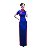 Plus Size Slim Purple Qipao Sexy Satin Cheongsam Elegant Mandarin Collar Chinese Dress Long Classic Gown