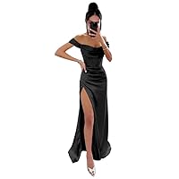 Off Shoulder Bridesmaid Dresses Prom Dresses for Women Satin Long Formal Wedding Evening Party Gowns Dress with Slit