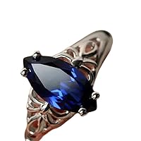 Solid 925 Sterling Silver & Natural Blue Sapphire 6x12mm Marquise Shape Fine Step Cut September Birthstone Gemstone Ring for Men & Women. (Choose Your Size) |LW_GSR_0473