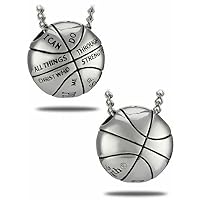 Shields of Strength Mens Stainless Steel 3-D Mini Basketball Pendant Necklace Phil 4:13 Jewelry Players Fans Faith Centered Pendant Classic Design