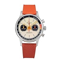 Sugess 1963 Watch Men Chronograph Mechanical Wristwatch Seagull ST19 Orange Rubber, Silver, strap
