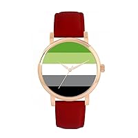 Pride Aromantic Flag Watch Ladies 38mm Case 3atm Water Resistant Custom Designed Quartz Movement Luxury Fashionable