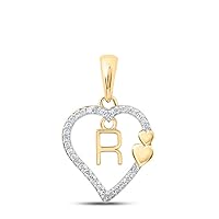 10kt Yellow Gold Womens Round Diamond R Heart Letter Pendant 1/10 Cttw