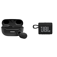 JBL Endurance Race Waterproof True Wireless Active Sport Earbuds, with Microphone, 30H Battery Life (Black) & Go 3: Portable Speaker with Bluetooth - Black