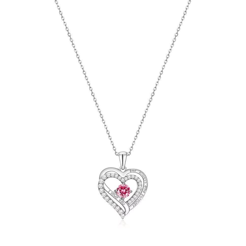 Forever Love Heart Pendant Necklaces for Women 925 Sterling Silver with Birthstone Swarovski Crystal, Birthday,Anniversary,Party,Jewelry Gift for Mom Women Girls
