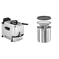 T-fal Deep Fryer with Basket, Easy to Clean, Oil Filtration, 2.6-Pound, Silver, Model FR8000 & OGGI Cooking Grease Container, 4 Quart, Stainless Steel