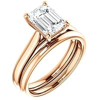 10K Solid Rose Gold Handmade Engagement Ring 3 CT Emerald Cut Moissanite Diamond Solitaire Wedding/Bridal Ring for Women/Her Promise Rings Set