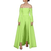 VeraQueen Women's Off Shoulder Jumpsuits Prom Dresses with Detachable Train Long Sleeves Floor Length Evening Gowns