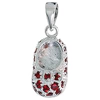 Sterling Silver Cubic Zirconia January Birthstone Shoe with Bow Pendant, 5/8 inch Wide
