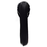 Girl Stylish Ponytail Black Straight Cosplay Wig Long Black Wig with Bangs for Women Synthetic Wig Anime Cosplay Wig for Halloween Costume Party+Wig Cap