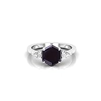Filigree Vintage Hexagon Shape Black Diamond Engagement Ring, Victorian Halo 1 CT Hexagon Genuine Black Diamond Ring, Antique Black Onyx Ring, 14K Solid White Gold, Perfect for Gift