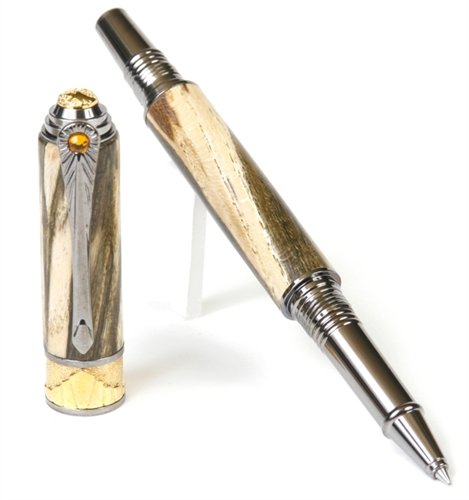 Art Deco Rollerball Pen - Black Titanium and 22kt Gold - Spalted Hackberry