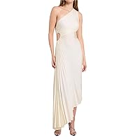 Women Cut Out Sleeveless Satin Maxi Dress One Off Shoulder Smocked Dress Cocktail Party Irregular Pleated Dress