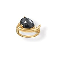 14k Gold Plated 925 Sterling Silver Hematite and Quartz Ellipse Ring Wrap Style an Exquisitely Cut 11mm Jewelry for Women - Ring Size Options: 6 7 8 9