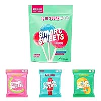 SmartSweets Plant Based Candy Bundle - Lollipops, Blue Raspberry & Watermelon - Peach Rings Sour Gummy - Sourmelon Bites - Sweet Fish Gummy Candy - Low Sugar Candy, Plant-Based, Low Calorie Snack