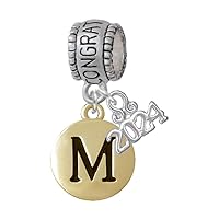 Goldtone Capital Letter - Pebble Disc - Congratulations Charm Bead Dangle with Mini Year 2024