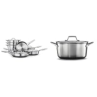 Calphalon 13-Piece Pots and Pans Set, Stainless Steel Kitchen Cookware with Stay-Cool Handles and Steamer Insert, Dishwasher Safe, Silver & Premier Stainless Steel 6-Quart Stock Pot with Cover, Silver