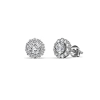 Round Lab Grown & Mined Diamond 0.75 ctw Women Halo Stud Earrings 14K Gold